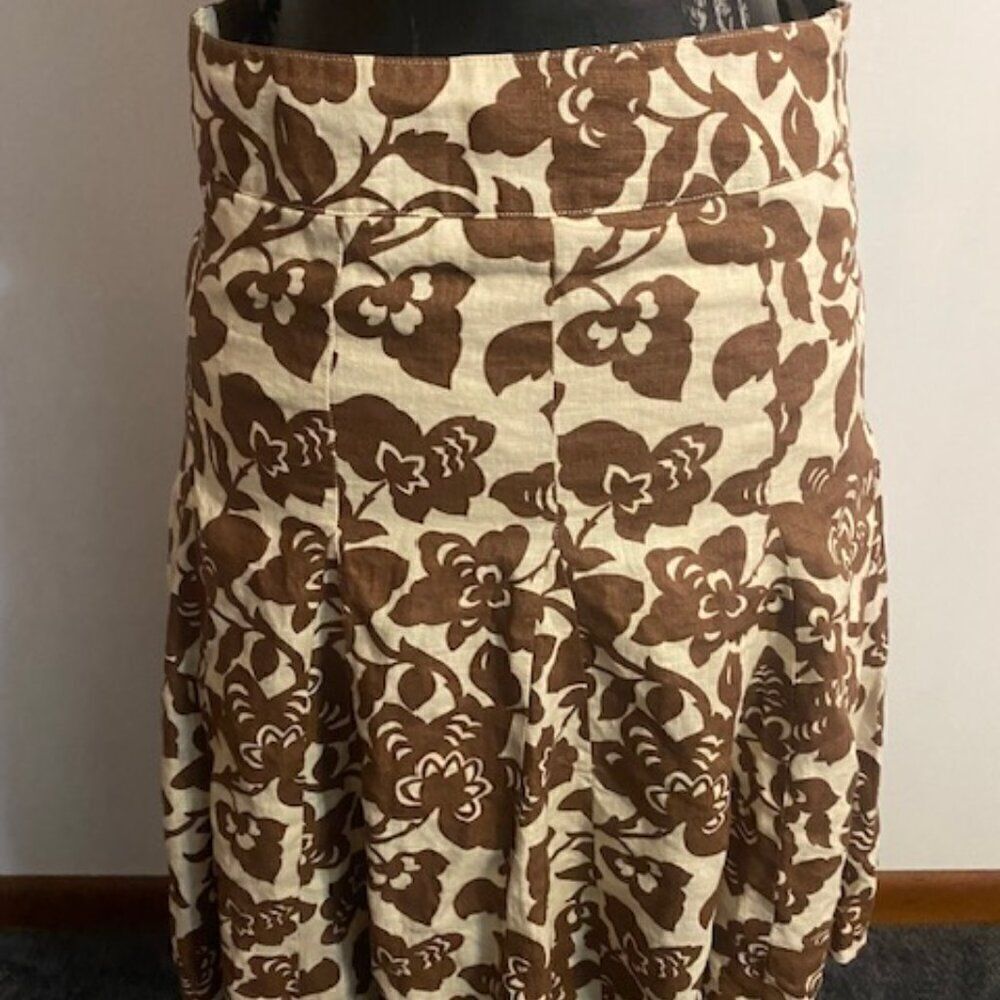 Boden Brown/Tan Linen Floral Swing skirt, size 10L